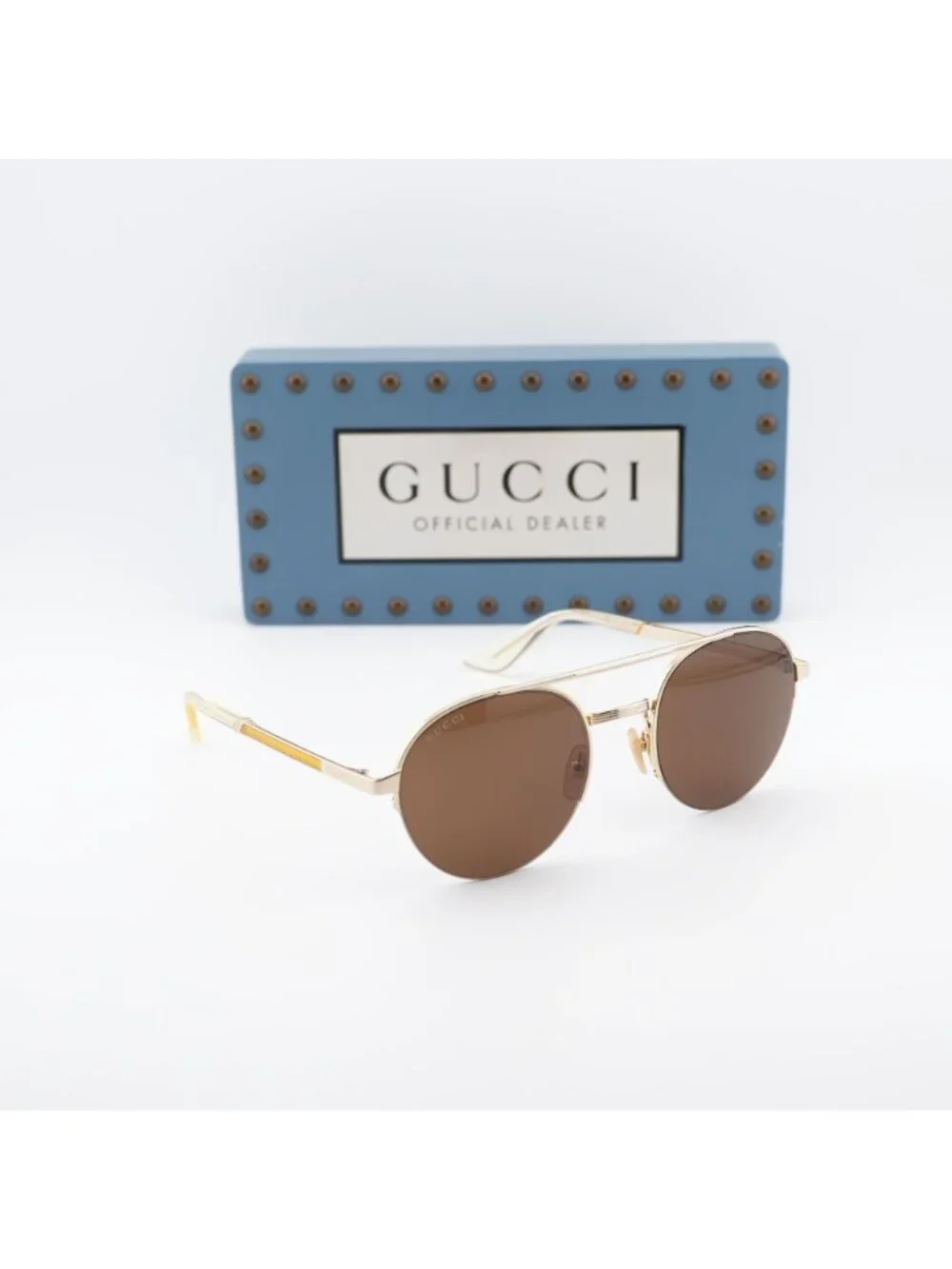 Gucci GG0984S 002 Round Unisex Sunglasses - Gold / Brown